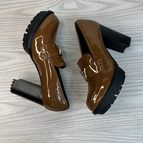 Guess Keaton Embers Loafer Heels WMNS 8.5 Brown Patent Leather Platform Slip On - Picture 6 of 9